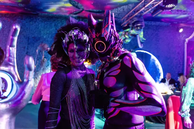 Performer in a cosmic costume at the Utopic Cosmos party